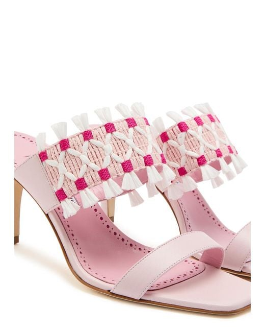 Manolo Blahnik Pink Efeso 70 Embroidered Leather Mules