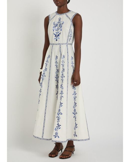 Emporio Sirenuse White Clodette Embroidered Cotton-Poplin Midi Dress