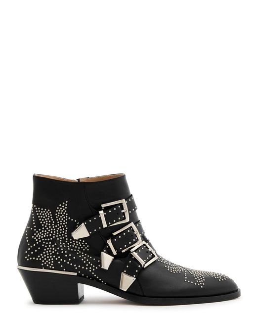 Chloé Black Susanna 40 Studded Leather Ankle Boots