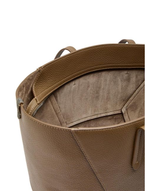 Brunello Cucinelli Brown Bead Medium Grained Leather Tote Bag