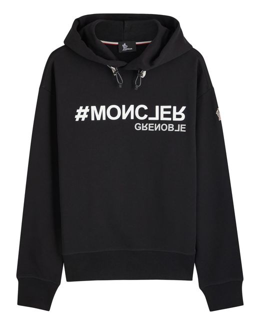 Moncler Black Rubberised Logo-Print Hooded Cotton Sweatshirt for men