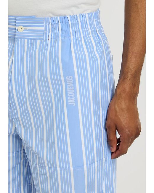 Jacquemus Blue Le Short Aloe Striped Cotton Shorts for men