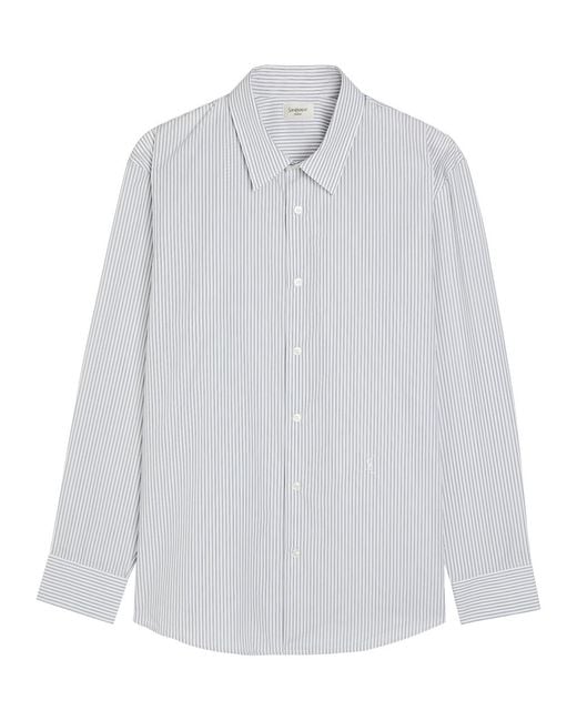 Saint Laurent White Logo-Embroidered Striped Cotton-Poplin Shirt for men