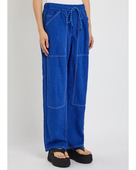 Rag & Bone Blue Atlas Panelled Relaxed Straight-Leg Linen Trousers