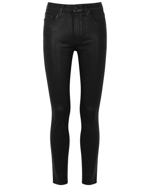 PAIGE Black Hoxton Ankle Coated Skinny Jeans