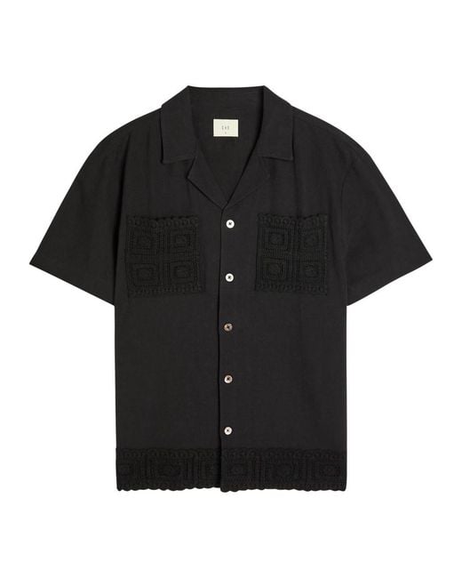 CHE Black Inigo Crot-Trim Cotton And Linen-Blend Shirt for men