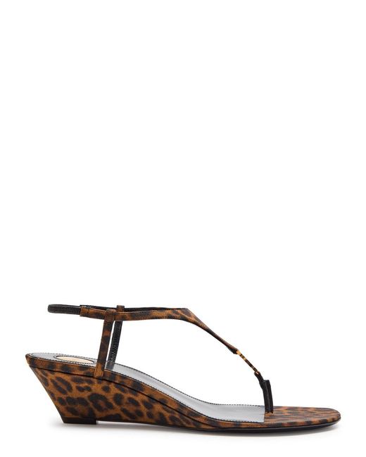 Saint Laurent Brown Cassandra 40-Print Grosgrain Wedge Sandals