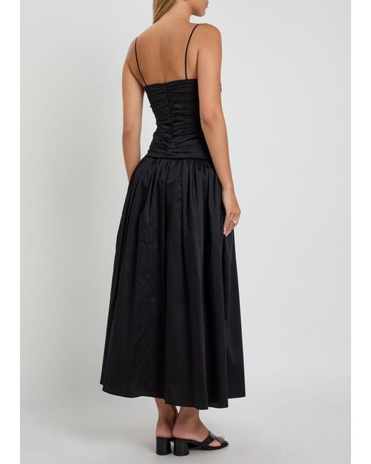 TOVE Black Amina Gathered Cotton Midi Dress
