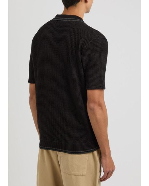 Percival Black Cassette Waffle-Knit Cotton Polo Shirt for men