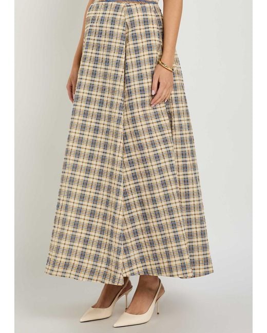 BERNADETTE Natural Kennedy Plaid Seersucker Maxi Skirt