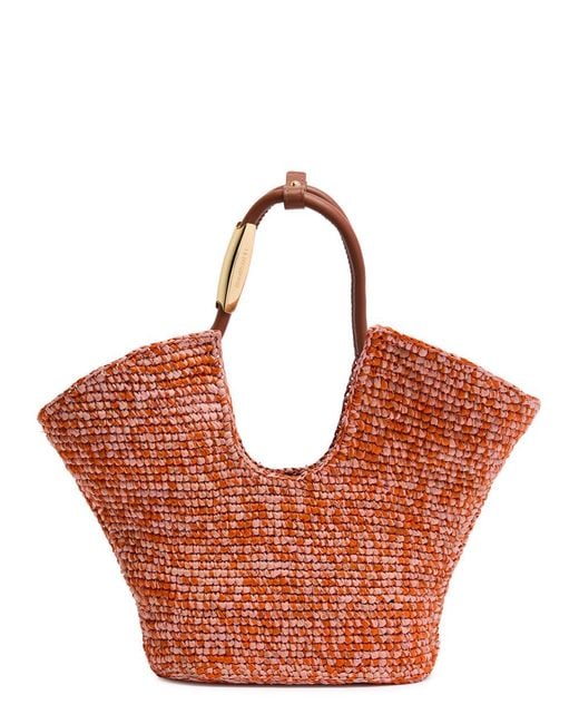Zimmermann Pink Goldentime Small Crochet Raffia Tote