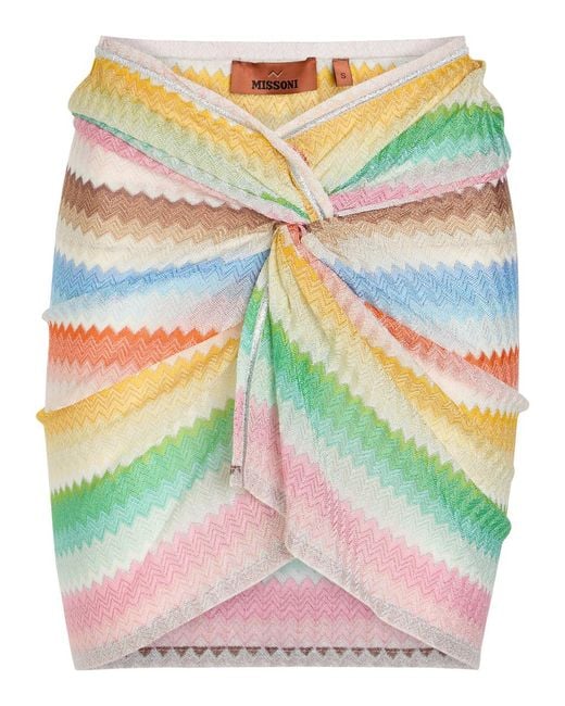 Missoni Gray Striped Metallic-Knit Mini Beach Skirt