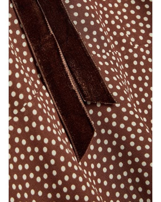 Reformation Brown Kaylia Polka-Dot Appliquéd Chiffon Mini Dress