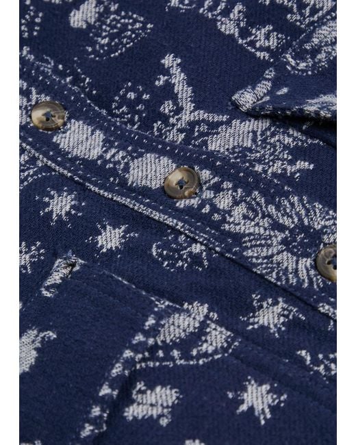 Free People Blue Bandana-Jacquard Cotton Overshirt