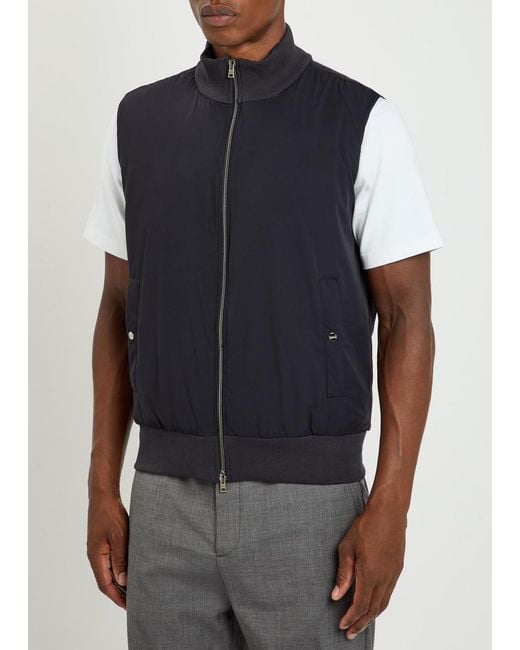 Herno Blue Padded Stretch-Shell And Cotton-Knit Gilet for men