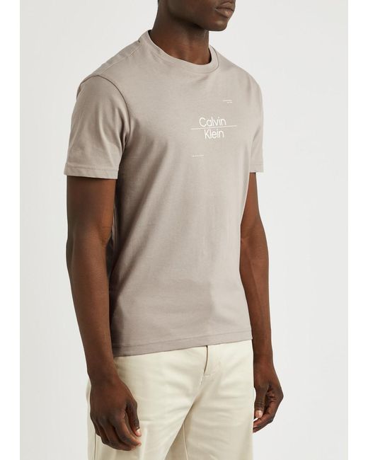 Calvin Klein White Optic Logo-Print Cotton T-Shirt for men