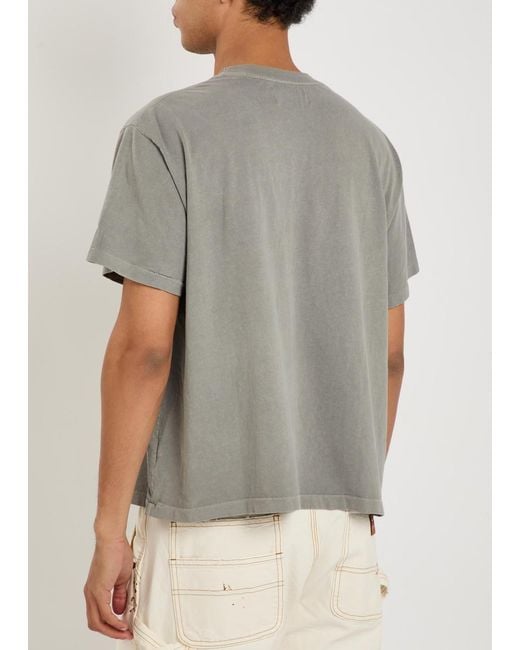 CHERRY LA Gray Chevron Boxy Paint-Splatter Cotton T-Shirt for men