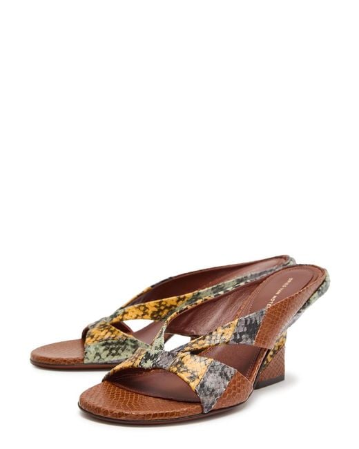 Dries Van Noten Brown Patchwork Crocodile-Effect Leather Mules