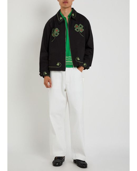 Bode Black Lucky Draw Embroidered Twill Jacket for men