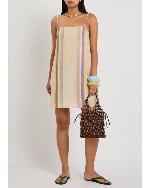 Staud Natural Laura Striped Linen Mini Dress
