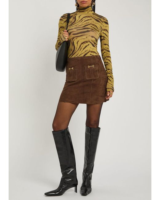 Rixo Brown Wiley Horsebit-Embellished Suede Mini Skirt