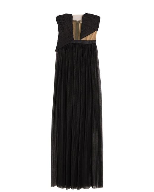 Nensi Dojaka Black Corset-Style Strapless Mesh Gown
