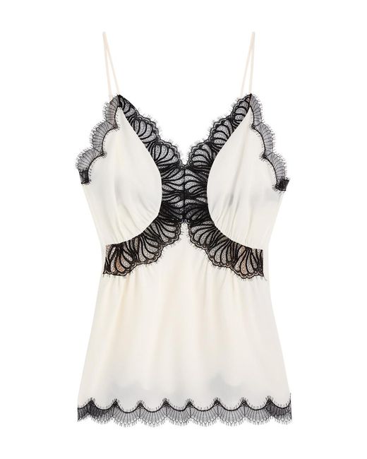 Stella McCartney White Lace-Trimmed Silk Camisole Top