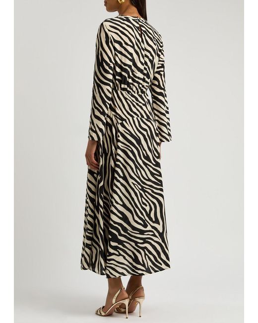 Rixo Multicolor Suzanne Zebra-Print Woven Midi Dress