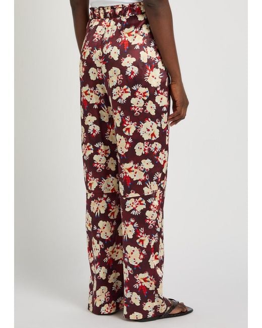 Rabanne Multicolor Floral-Print Wide-Leg Silk Trousers