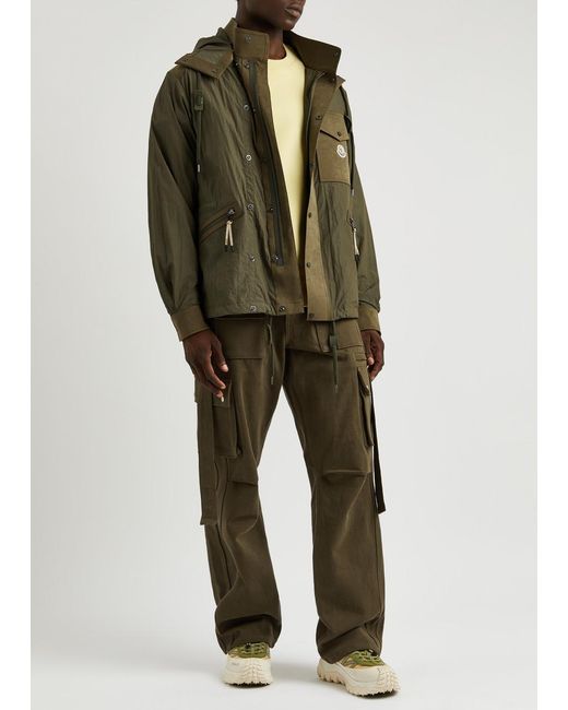 Moncler Green Velan Panelled Hooded Shell Jacket for men