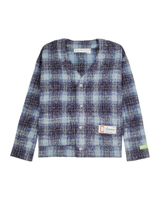 Advisory Board Crystals Blue Checked Wool-blend Cardigan for men