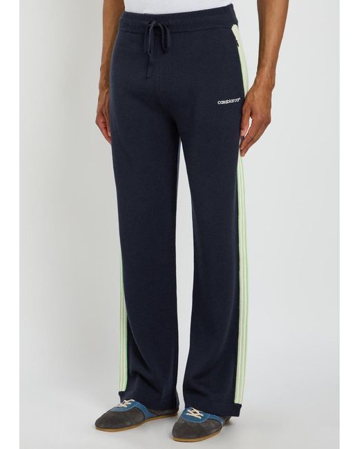 Casablanca Blue Logo-Embroidered Merino Wool Track Trousers for men