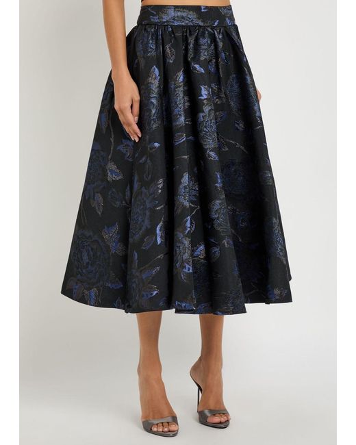 Alice + Olivia Blue Nilda Floral-Jacquard Woven Midi Skirt