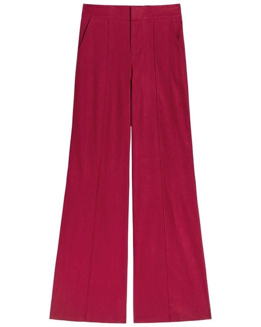 Alice + Olivia Red Dylan Linen-Blend Wide-Leg Trousers