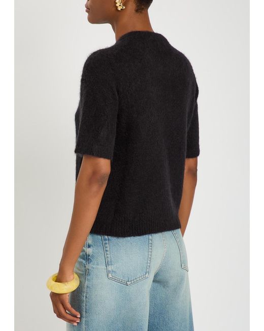 Ganni Black Intarsia Brushed Alpaca-Blend T-Shirt