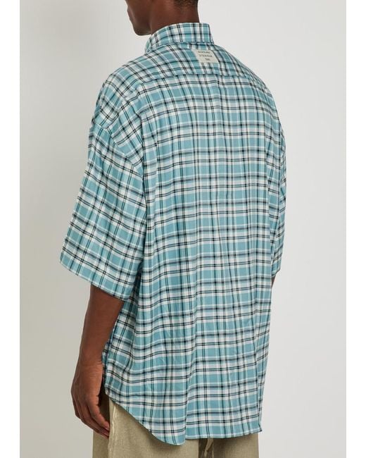 Acne Blue Oversized Checked Woven Shirt for men