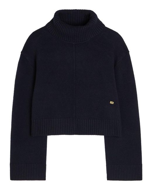 Ganni Blue Turtle-Neck Wool Jumper