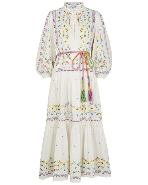ALÉMAIS Juniper White Embroidered Cotton Maxi Dress | Lyst