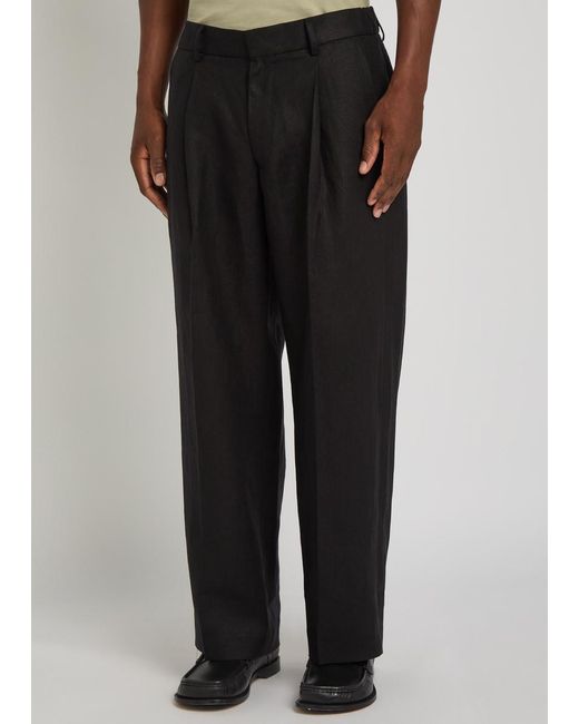 NN07 Black Kay Pleated Linen Trousers for men