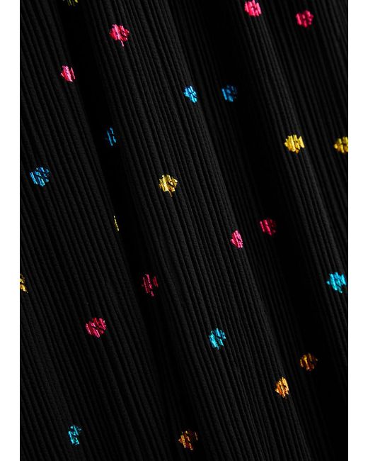 Never Fully Dressed Black Megan Plissé Printed Chiffon Midi Dress