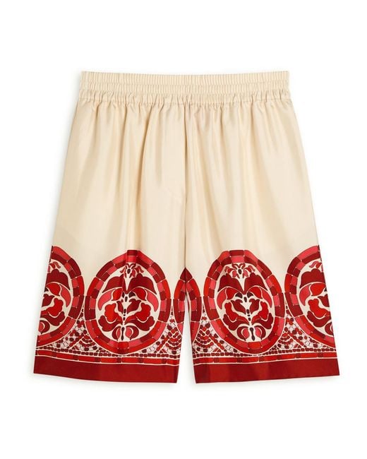 LaDoubleJ Red Palazzo Printed Silk-Twill Shorts