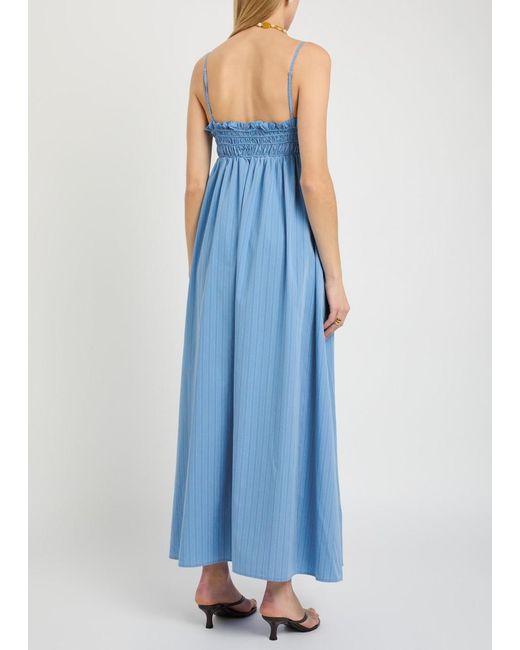 Faithfull The Brand Blue Presa Pinstriped Cotton Maxi Dress