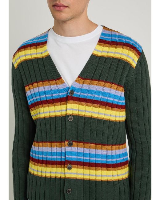Dries Van Noten Multicolor Modify Striped Cotton And Wool-Blend Cardigan for men