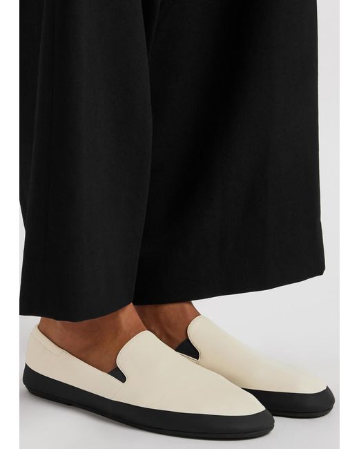 The Row Black Tech Leather Loafers