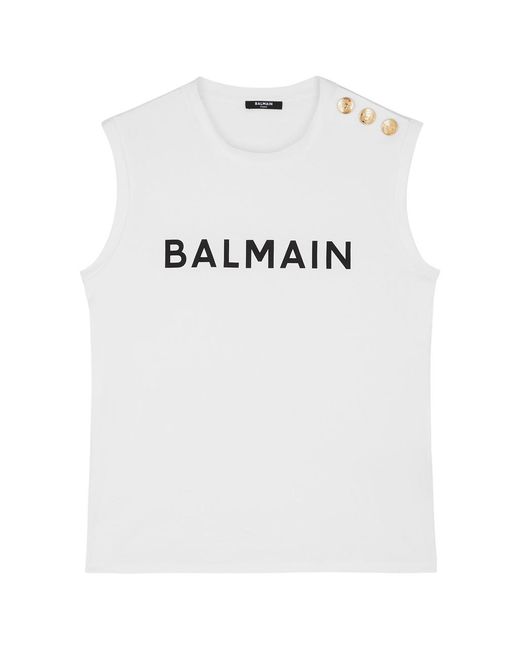Balmain White Logo-print Cotton Tank