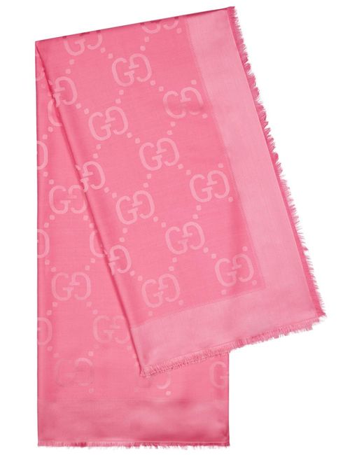 Gucci Pink gg Monogrammed Silk-blend Scarf