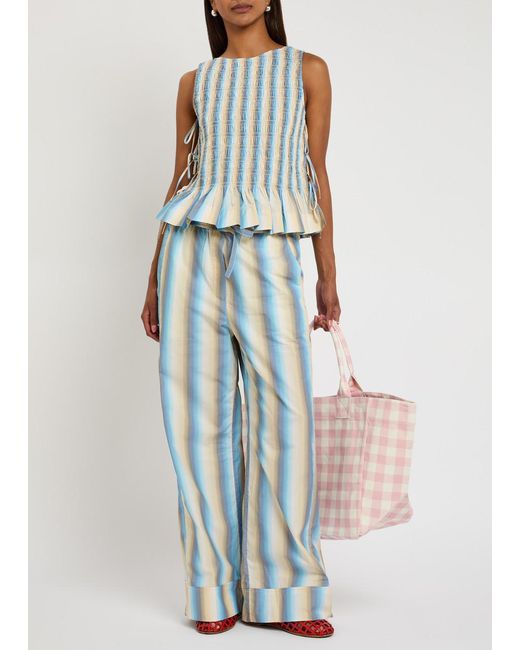 Ganni Blue Ombre Stripe Cotton-Poplin Trousers