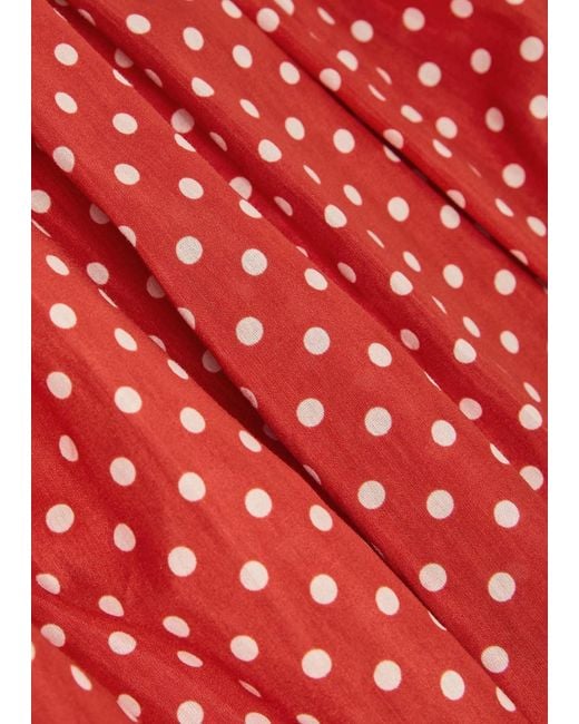 Matteau Polka Dot Gathered Cotton-Blend Midi Dress
