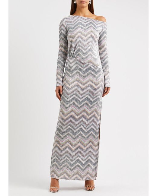 Missoni Gray Zigzag Sequin-embellished Knitted Maxi Dress