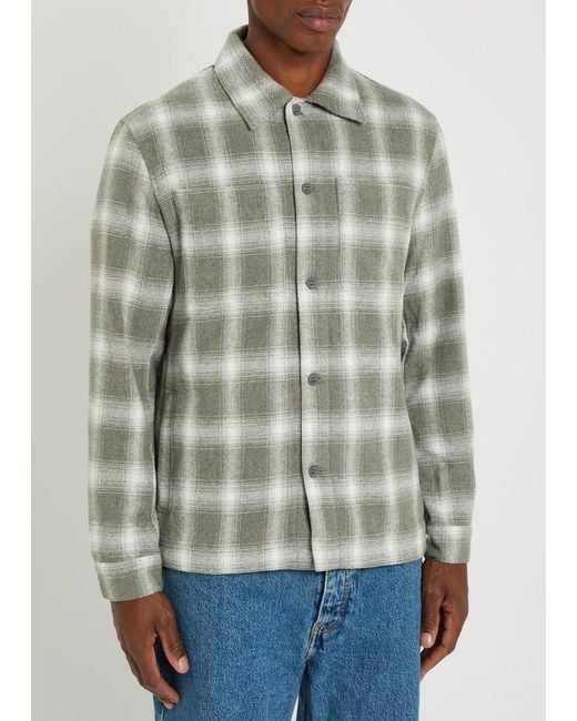 Raith Gray Vienna Plaid Brushed Wool-Blend Overshirt for men